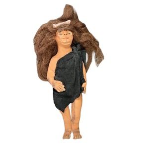 Handmade Cavewoman OOAK Polymer clay doll prehistoric primitive cave man hair